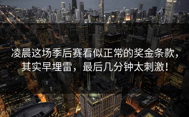 凌晨这场季后赛看似正常的奖金条款，其实早埋雷，最后几分钟太刺激！  第1张